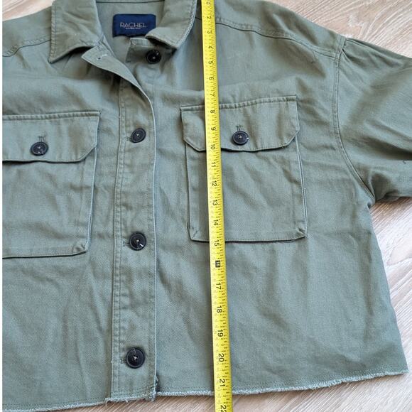 RACHEL Rachel Roy Raw Hem Utility Denim Jacket In Fresh Olive, size L - Picture 6 of 9